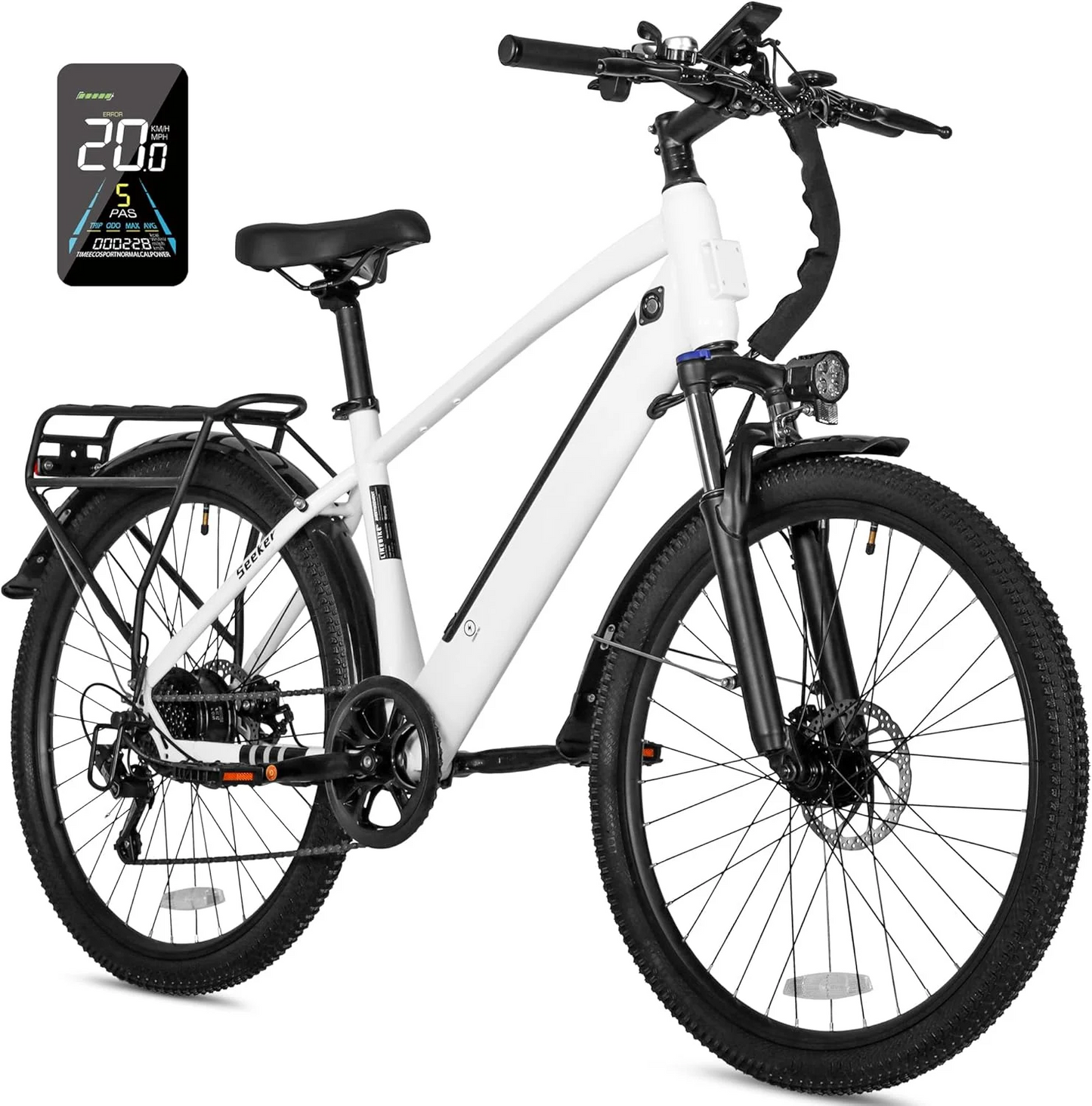 Adult Electric Bike with Peak 500W Brushless Motor, 35 Mile 324 WHr Removable Battery, Fork Suspension