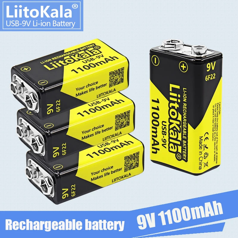 1-16pcs LiitoKala 9V 1100mAh li-ion Rechargeable battery USB 9V Battery for Multimeter Microphone Toy Remote Control KTV use