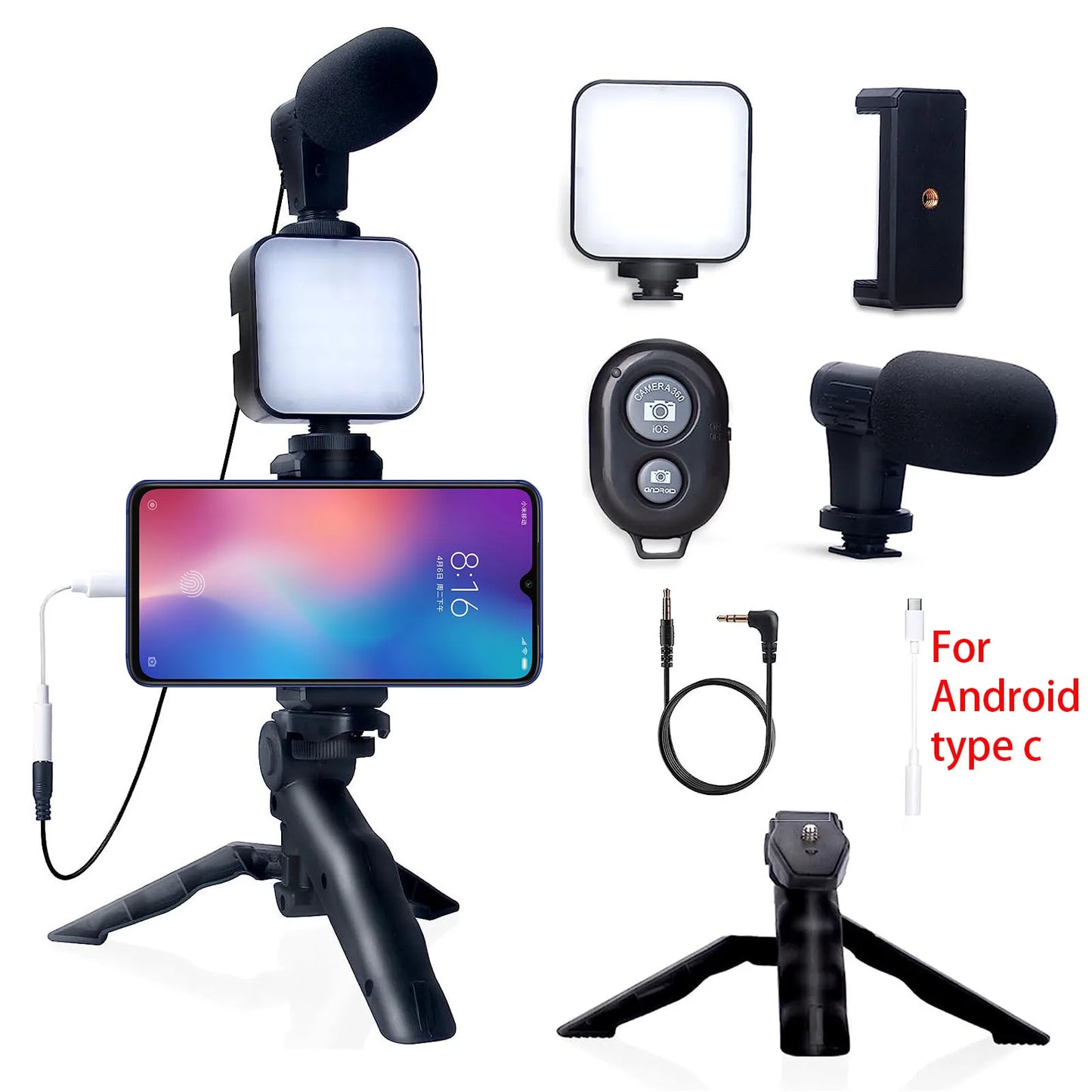 Smartphone Vlogging Kit for iPhone Android with Tripod Mini Microphone Starter Vlog kit