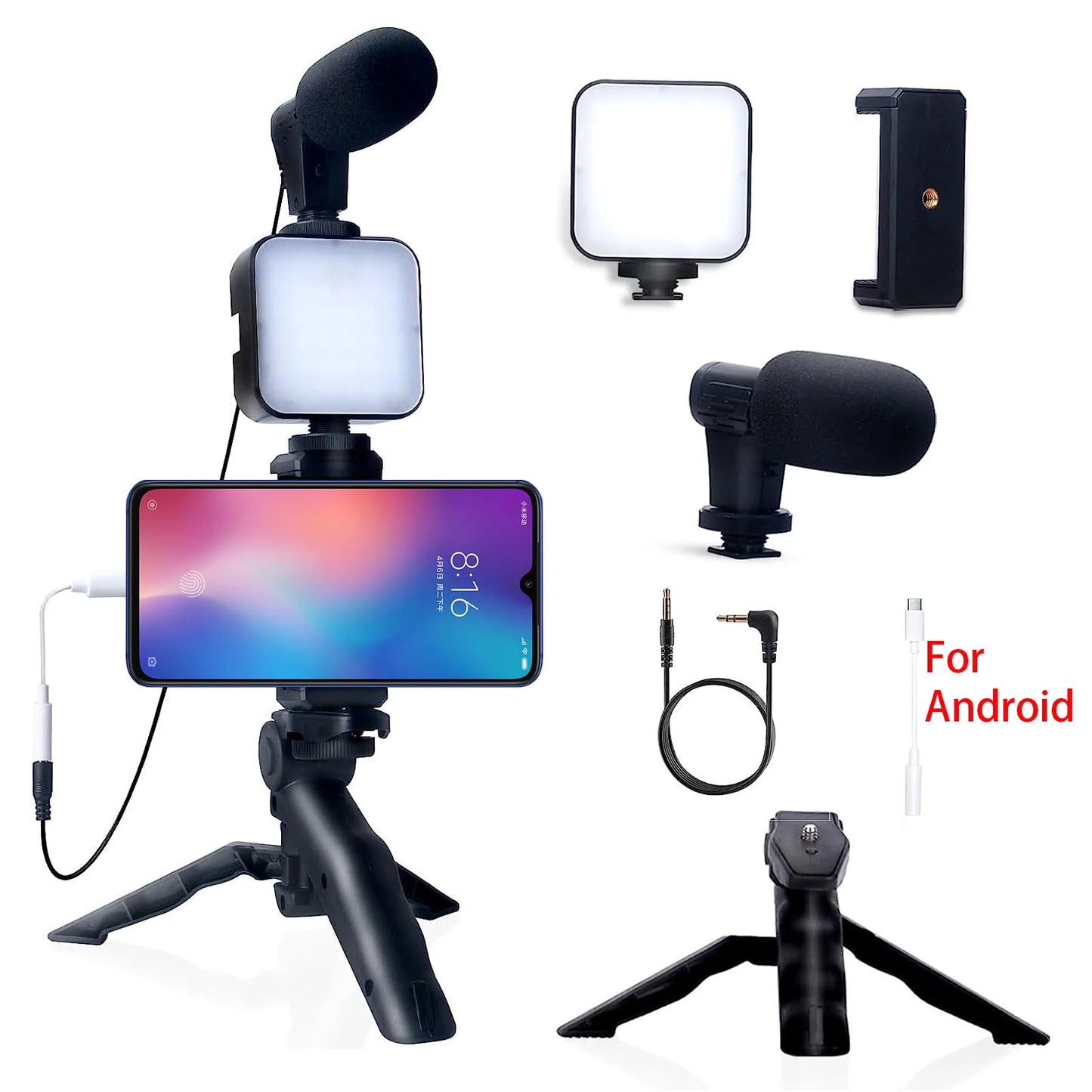 Smartphone Vlogging Kit for iPhone Android with Tripod Mini Microphone Starter Vlog kit