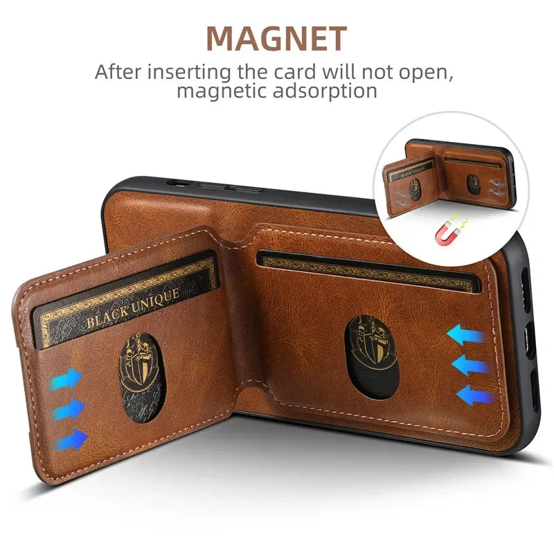 Luxury Wallet Phone Case Card Holder Leather Magnetic Pocket Cover For iPhone 16 15 14 13 12 11 Pro Max Plus XS XR 16ProMax