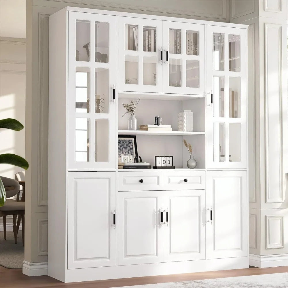 Kitchen Pantry Storage Cabinet, 78.7" Tall Pantry Cabinet with Glass Doors Drawers,Freestanding Utility, White (63" W x 15.7" D)