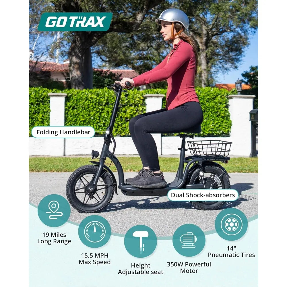 Scooter with Seat for Adult, Max 16-25miles Range, 15.5-20mph Power by 350W-500W Motor,