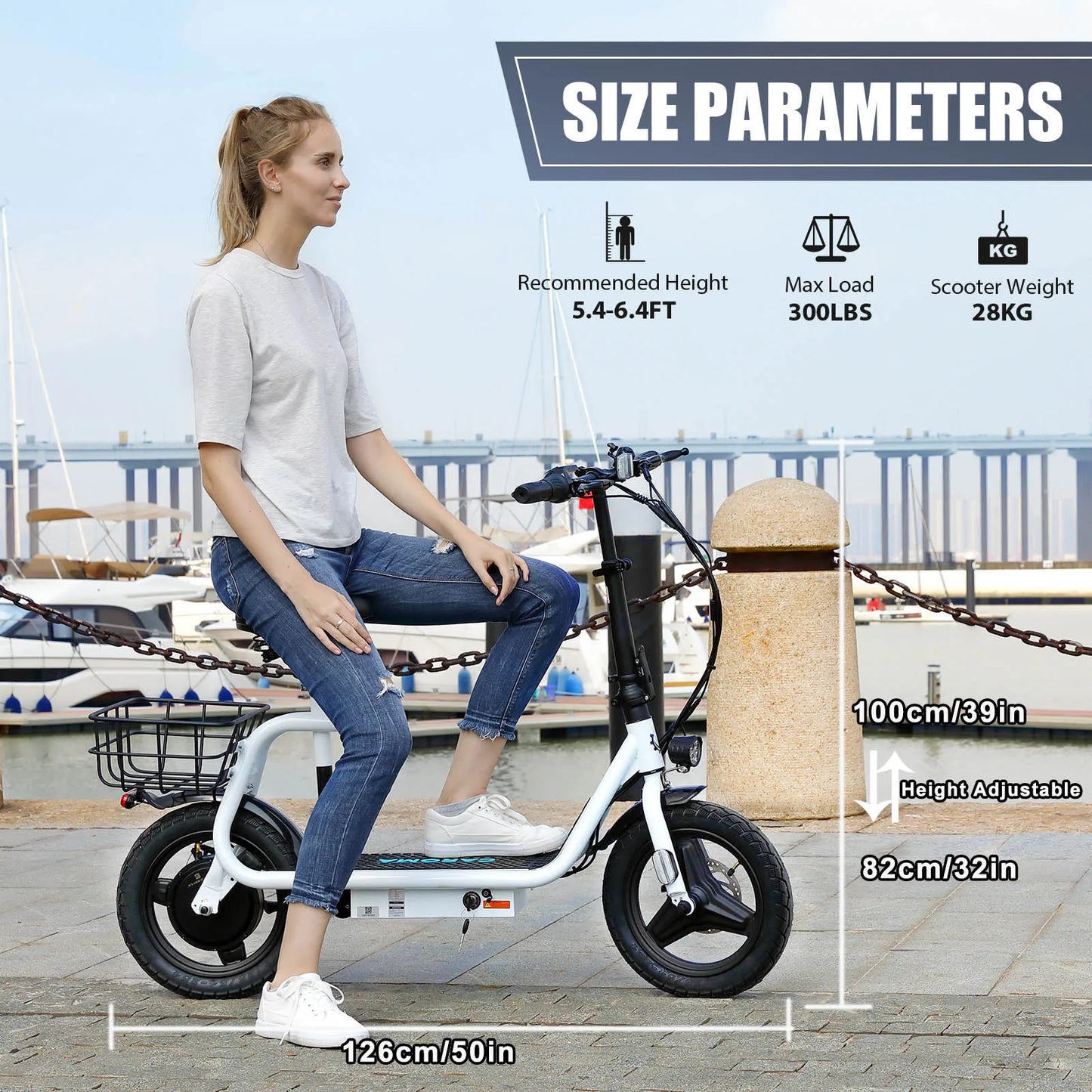 Peak 560W Electric Scooter with Seat 14" Tire, 30 Miles Ranges 20MPH Max Speed, Foldable Electric Scooter for Adults 300 LBS