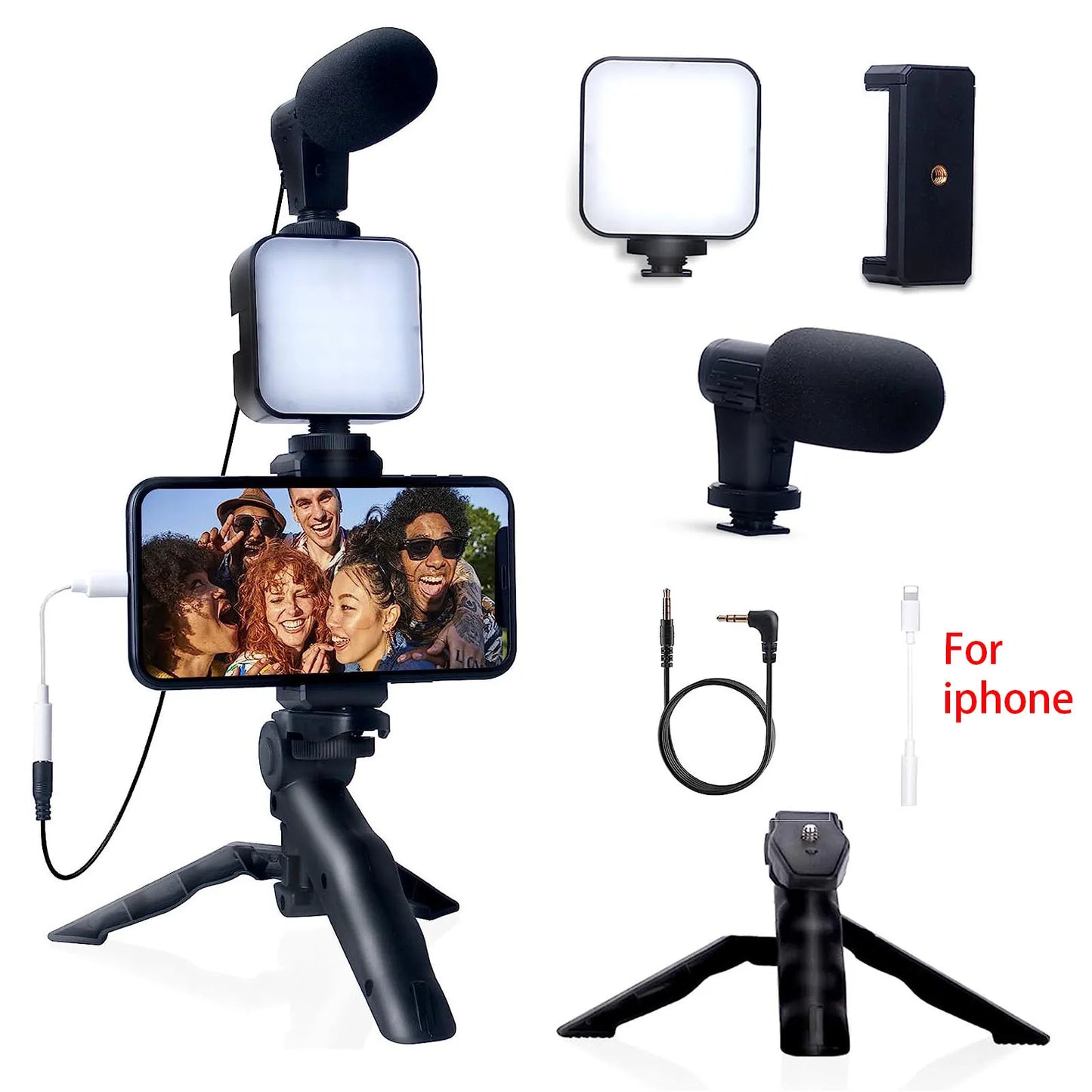 Smartphone Vlogging Kit for iPhone Android with Tripod Mini Microphone Starter Vlog kit