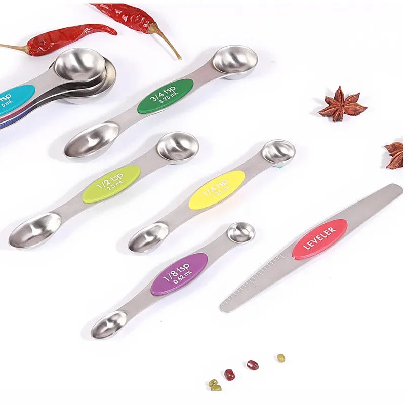 8 Pieces Magnetic Measuring Spoons Set Dual Sided Stainless Steel Kitchen Scale Tool Baking