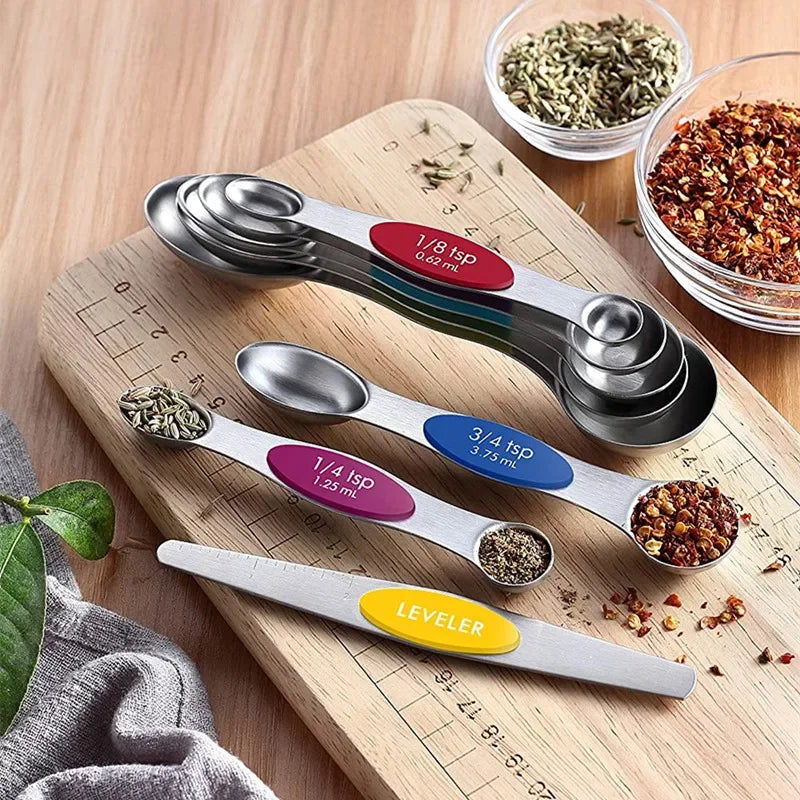 8 Pieces Magnetic Measuring Spoons Set Dual Sided Stainless Steel Kitchen Scale Tool Baking