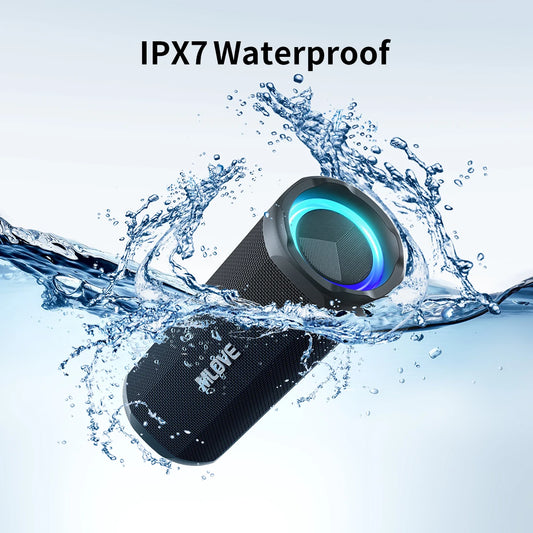 MLOVE P2 Portable Bluetooth Speaker, Bluetooth 5.3, Dual Speakers, RGB Lights, IPX7 Waterproof, TWS Connectivity