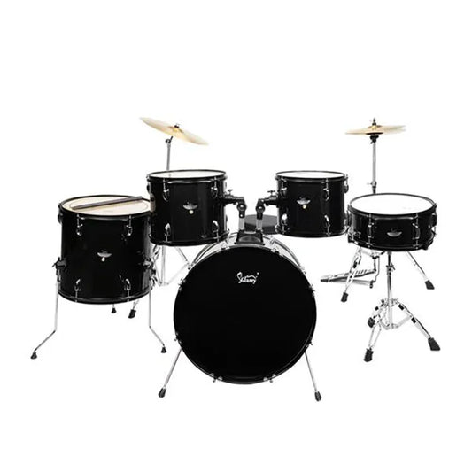 16" Ride Cymbal 14" Hi-hat Cymbals Glarry Full Size Adult Drum Set 5-Piece Black with Bass Drum Two Tom Drum Snare Drum