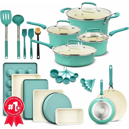 Cookware Set – 23 Piece–Green Multi-Sized Cooking