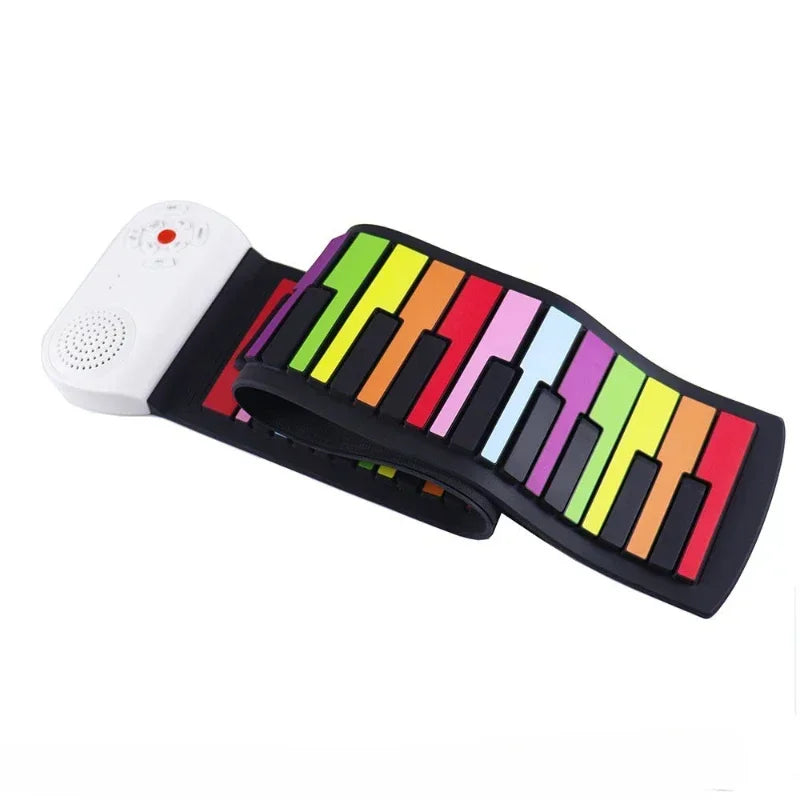 49 Keys Hand Roll Piano Portable Foldable Colorful Keyboard Hand Roll Electric Piano Rainbow Key