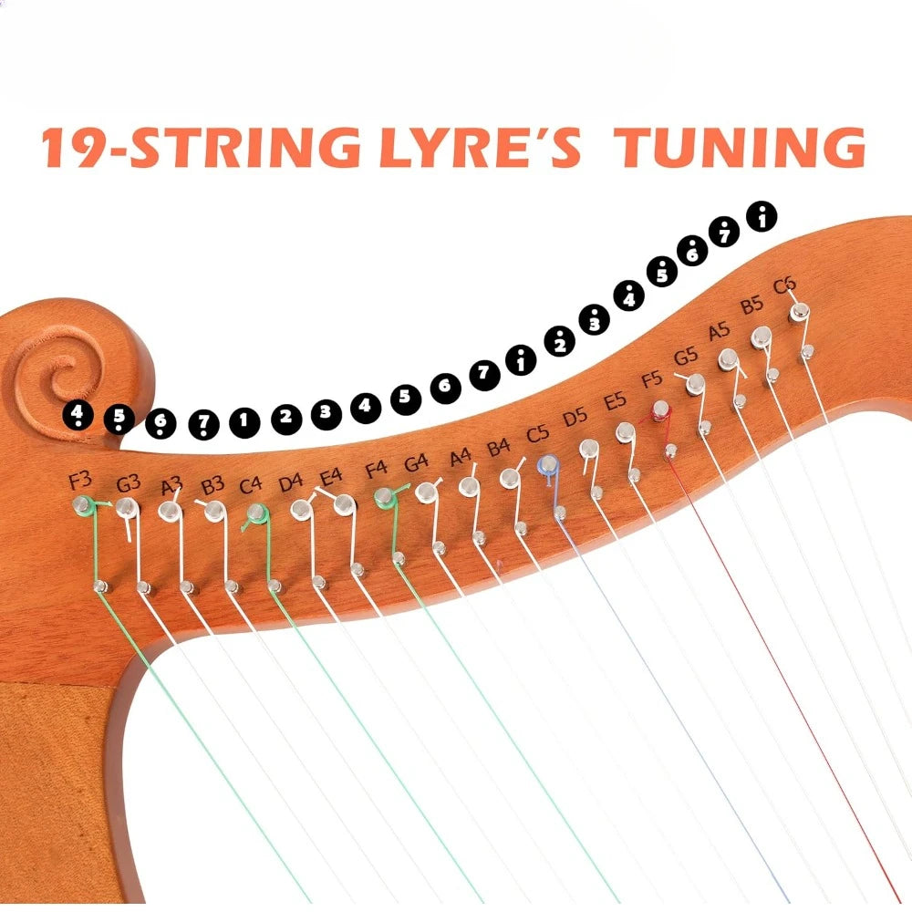 19-String Lyre Harp with Tuning Wrench