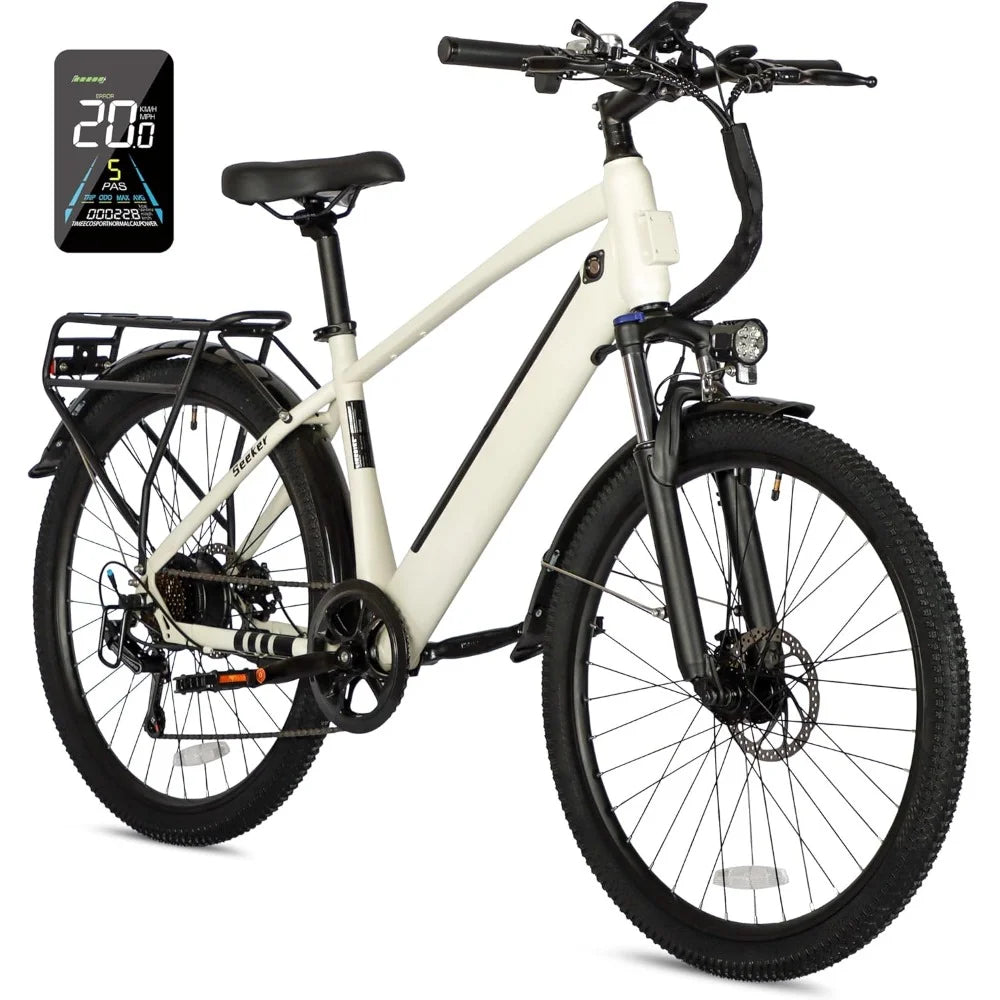 Adult Electric Bike with Peak 500W Brushless Motor, 35 Mile 324 WHr Removable Battery, Fork Suspension