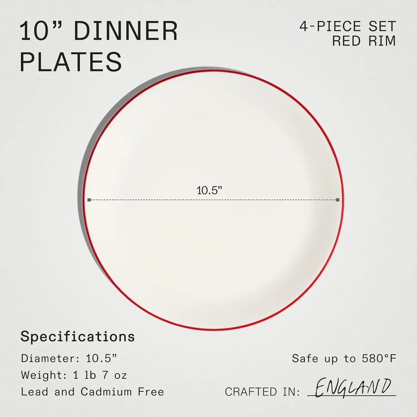 Cookware 10" Dinner Plates Set of 4 White With Red Rim Plates are not only microwave dishwasher and freezer-safe