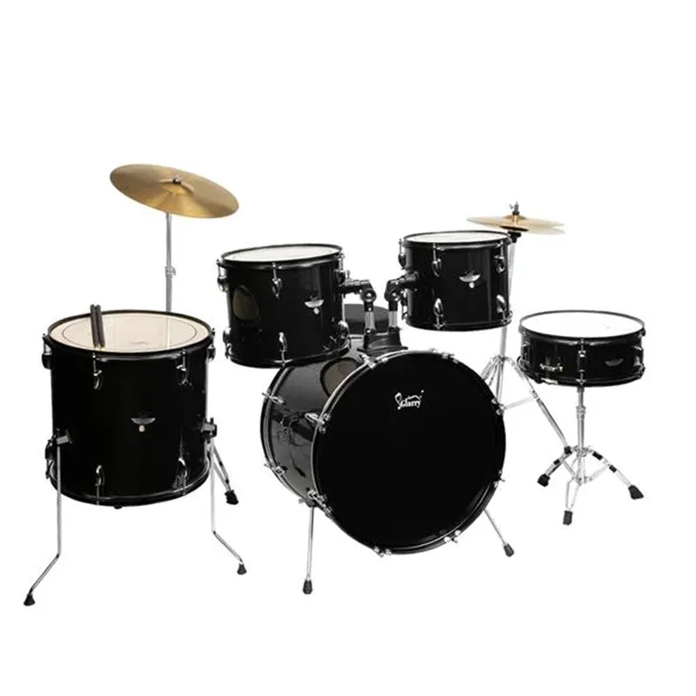 16" Ride Cymbal 14" Hi-hat Cymbals Glarry Full Size Adult Drum Set 5-Piece Black with Bass Drum Two Tom Drum Snare Drum