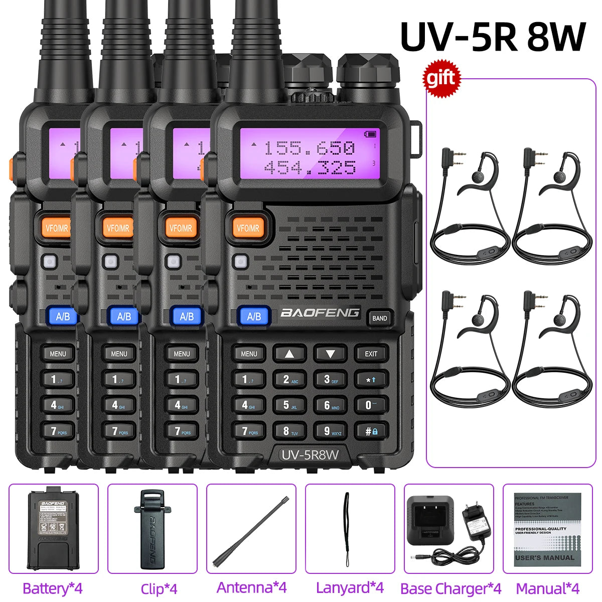 1/2/4 PCS Baofeng UV-5R 8W Walkie Talkie Ham Radio Dual Band VHF UHF Portable FM Amateur 1800mAh UV5R  Two way Radio For Climb