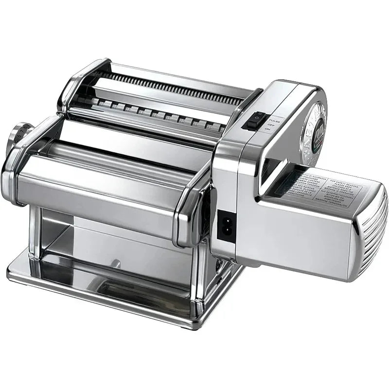 Atlasmotor 110V Electric Pasta Maker, Chrome Steel. Set includes Atlas 150, hand crank, clamp