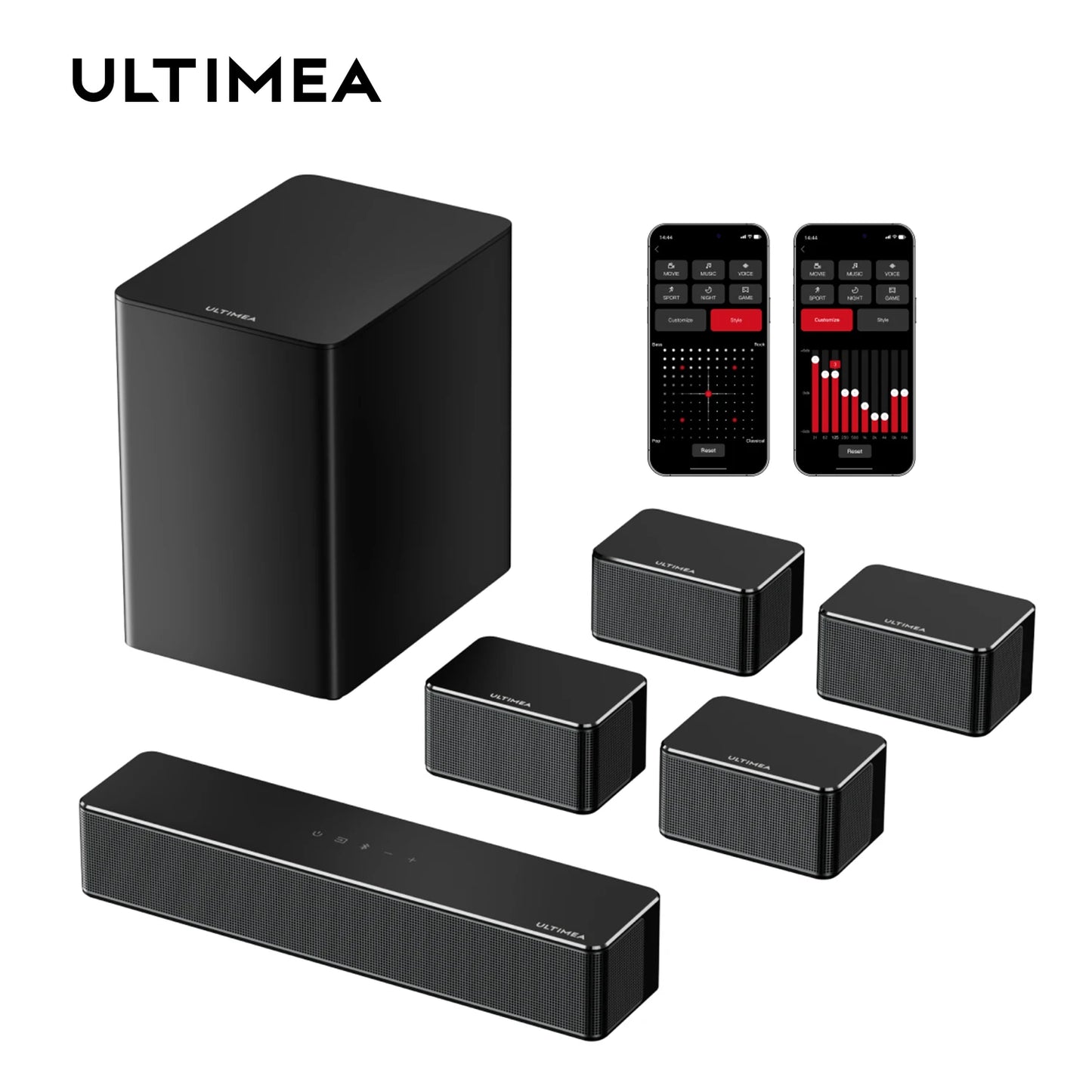 ULTIMEA 410W 7.1 Soundbar for TV with Wireless Subwoofer with 4 Surround Speakers, APP Control, Home Theater