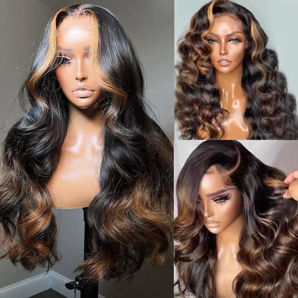 Highlight Body Wave Lace Frontal Wigs Human Hair 13x6 Lace Front Wig  Blonde Highlights Colored Body Wave