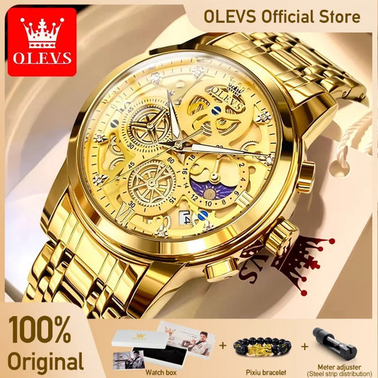 OLEVS Men's Watches Top Brand Luxury Original Waterproof Quartz Skeleton Style 24 Hour Day Night New