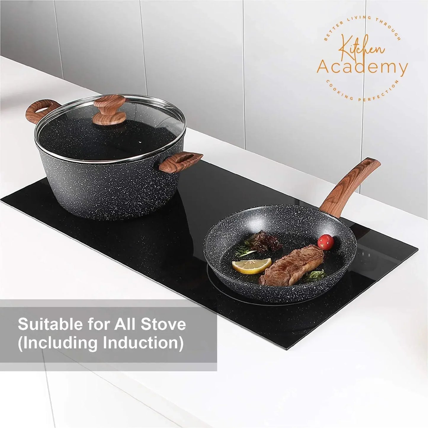 Cookware & Bakeware Set - 30 Piece Black Granite Cooking Pans Set, Non-Stick Pots and Pans Set