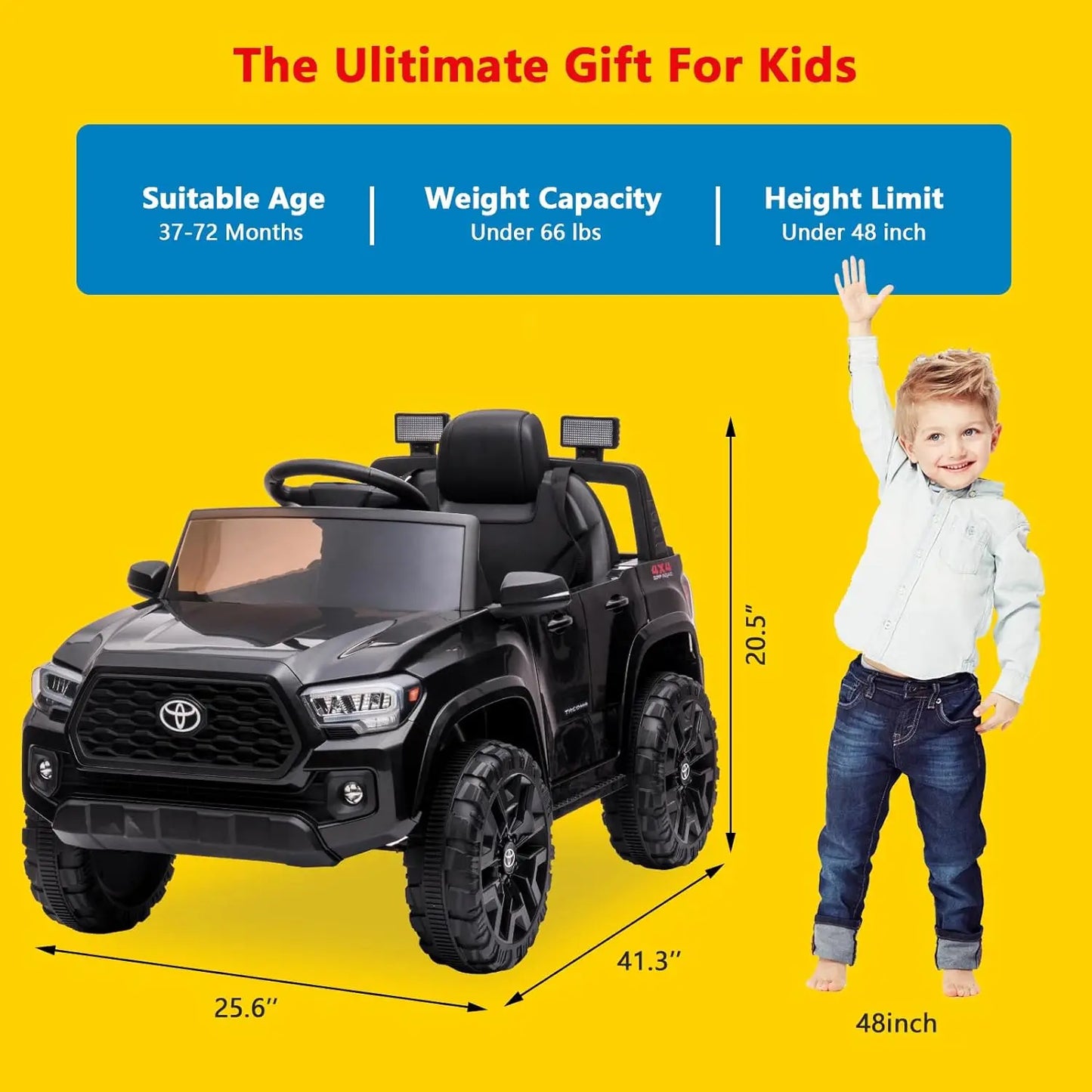 12V Kids Ride on Truck Electric Vehicle Toy with Remote Control,Soft Start, LED Light, 3 Speeds