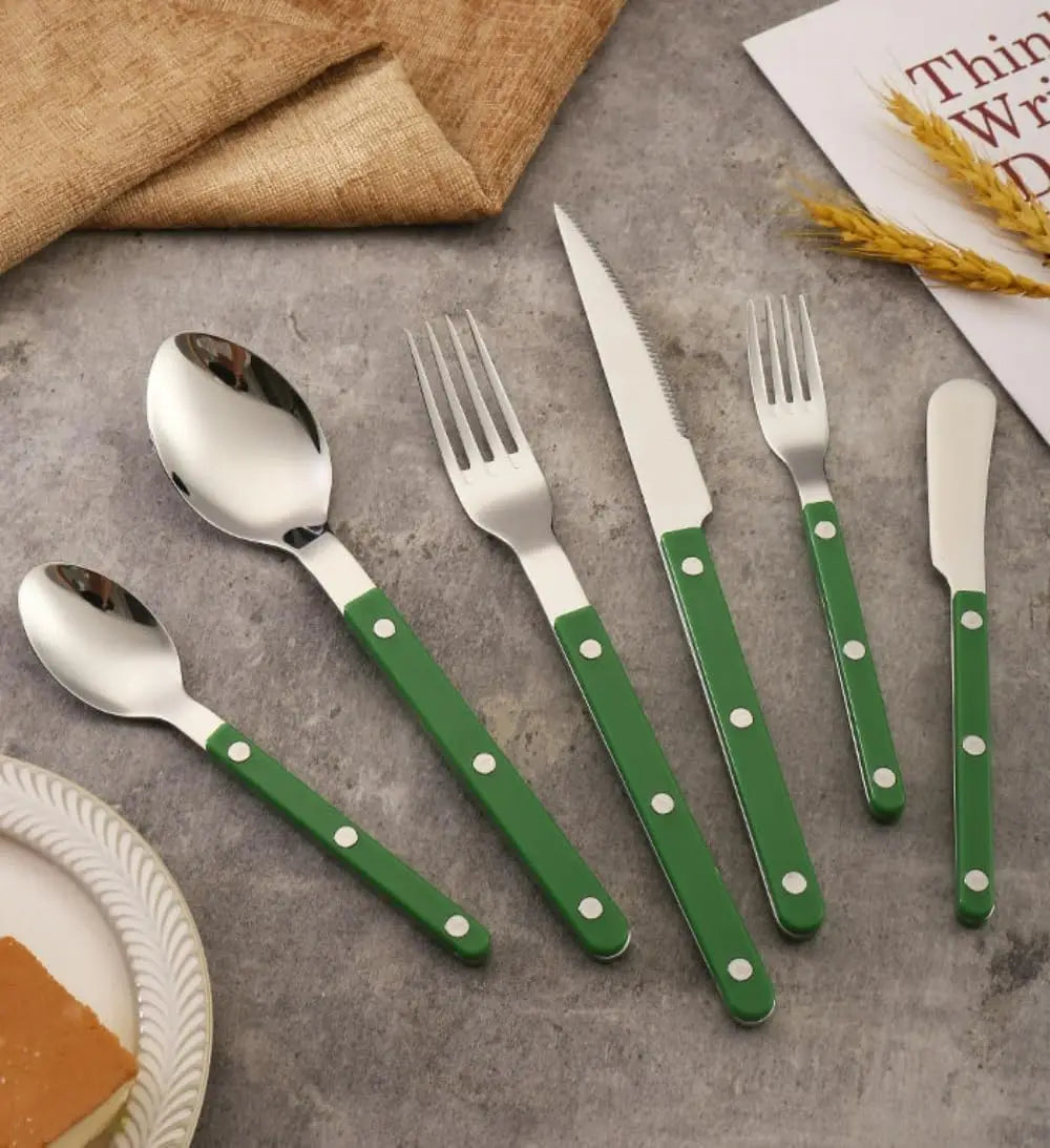 ABS Rivet Handle Marble Pattern Handle Kitchen Stainless Steel  Flatware Cutlery Knives Forks Spoons Set (5-piece set -4 set)