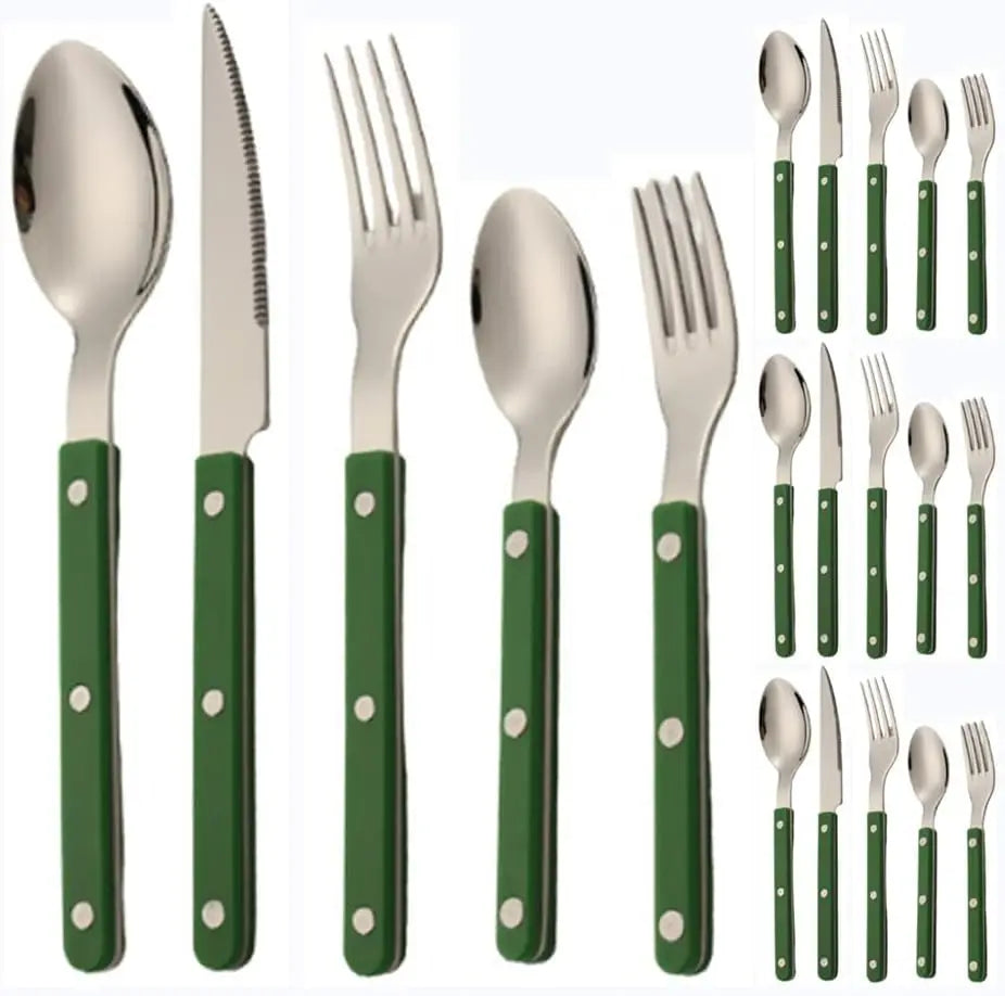 ABS Rivet Handle Marble Pattern Handle Kitchen Stainless Steel  Flatware Cutlery Knives Forks Spoons Set (5-piece set -4 set)