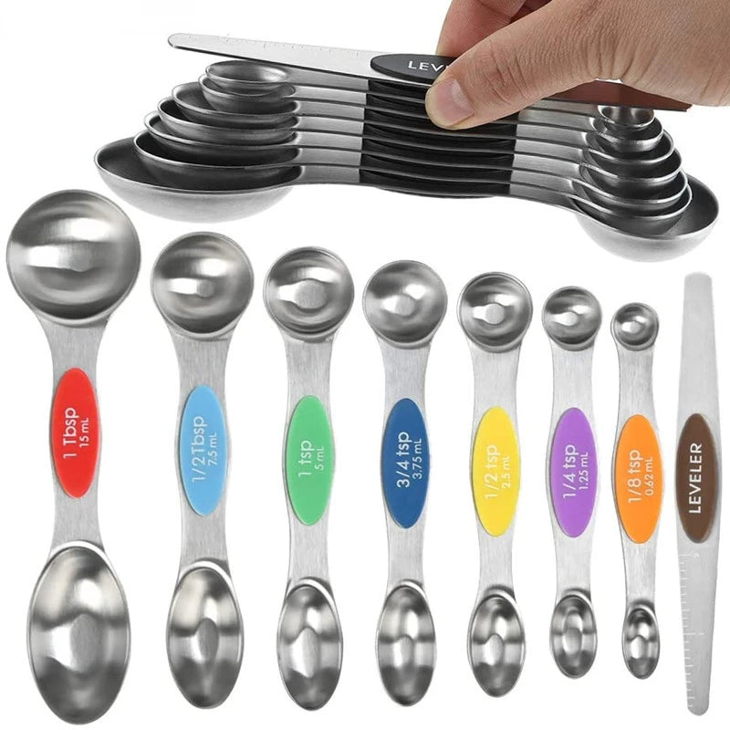 8 Pieces Magnetic Measuring Spoons Set Dual Sided Stainless Steel Kitchen Scale Tool Baking