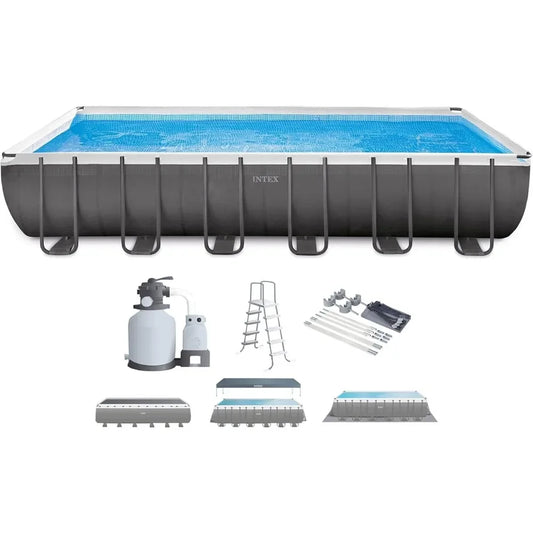 24' x 12' x 52" Above-Ground Pool Set with Sand Filter Pump, Pool Cover, Ladder and Protective Awning