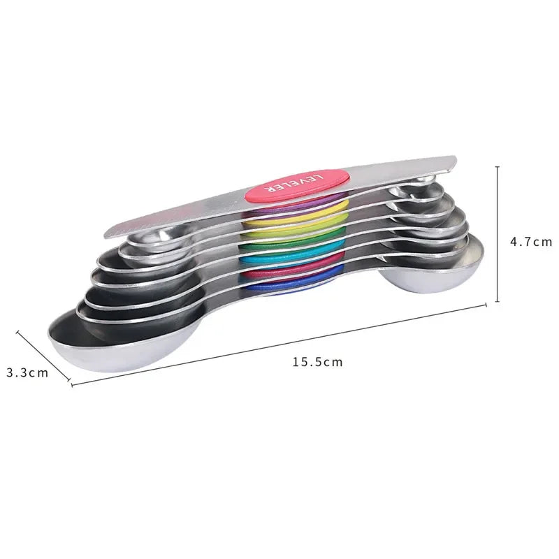 8 Pieces Magnetic Measuring Spoons Set Dual Sided Stainless Steel Kitchen Scale Tool Baking