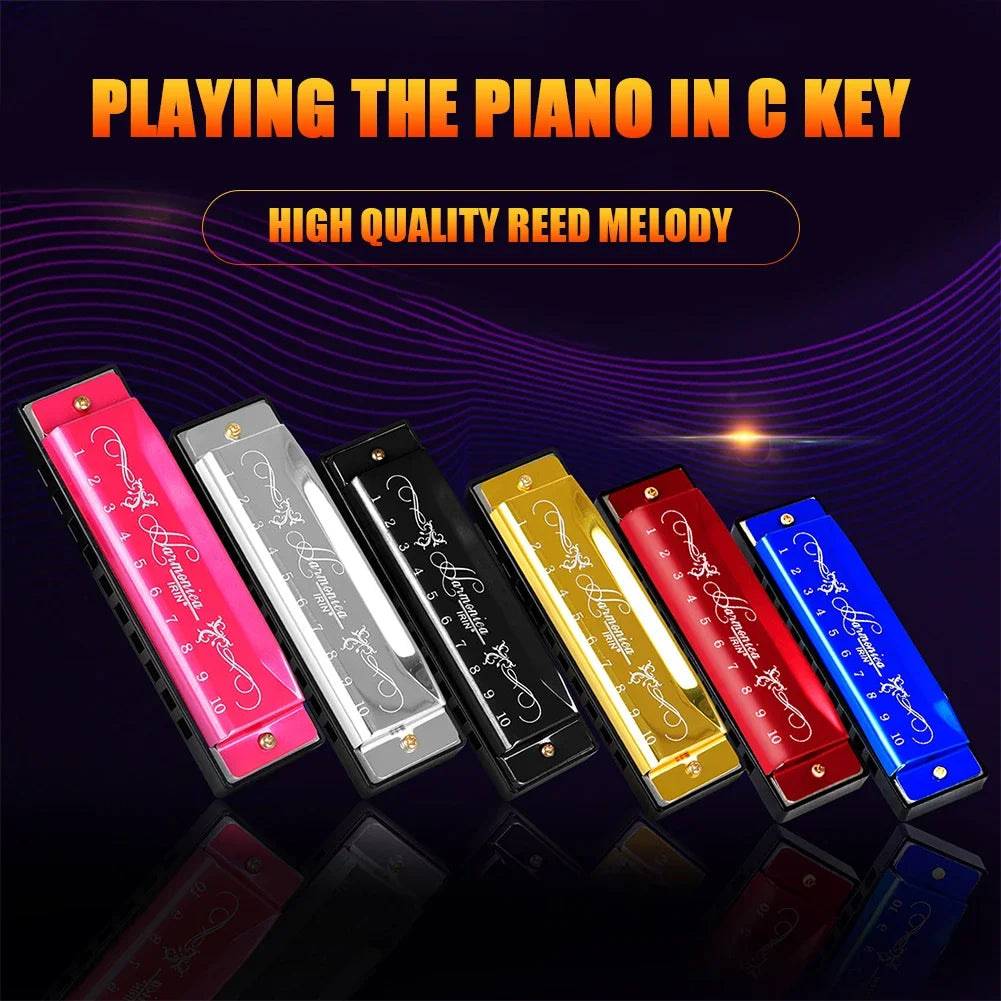 10 Hole 20 Tone Stainless Steel Cover Harmonica C Key Educational Music Harmonica for Beginners/Students/ Teaching/Friends Gift