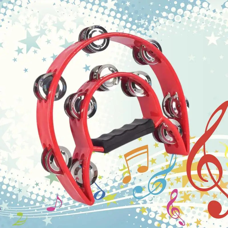 Musical Tambourine Handbell With Double Row Jingles Bell Percussion Drum Party Gift Percussion Instruments For Kids Adults