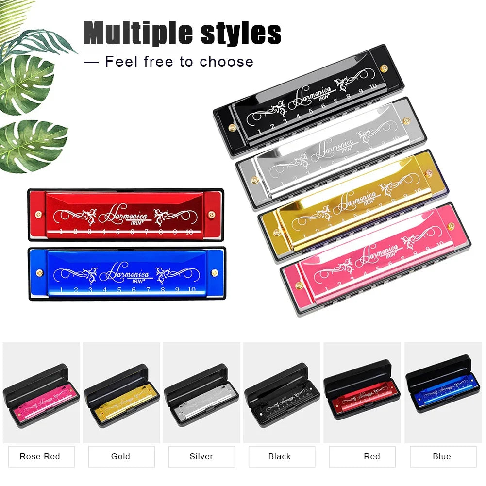 10 Hole 20 Tone Stainless Steel Cover Harmonica C Key Educational Music Harmonica for Beginners/Students/ Teaching/Friends Gift