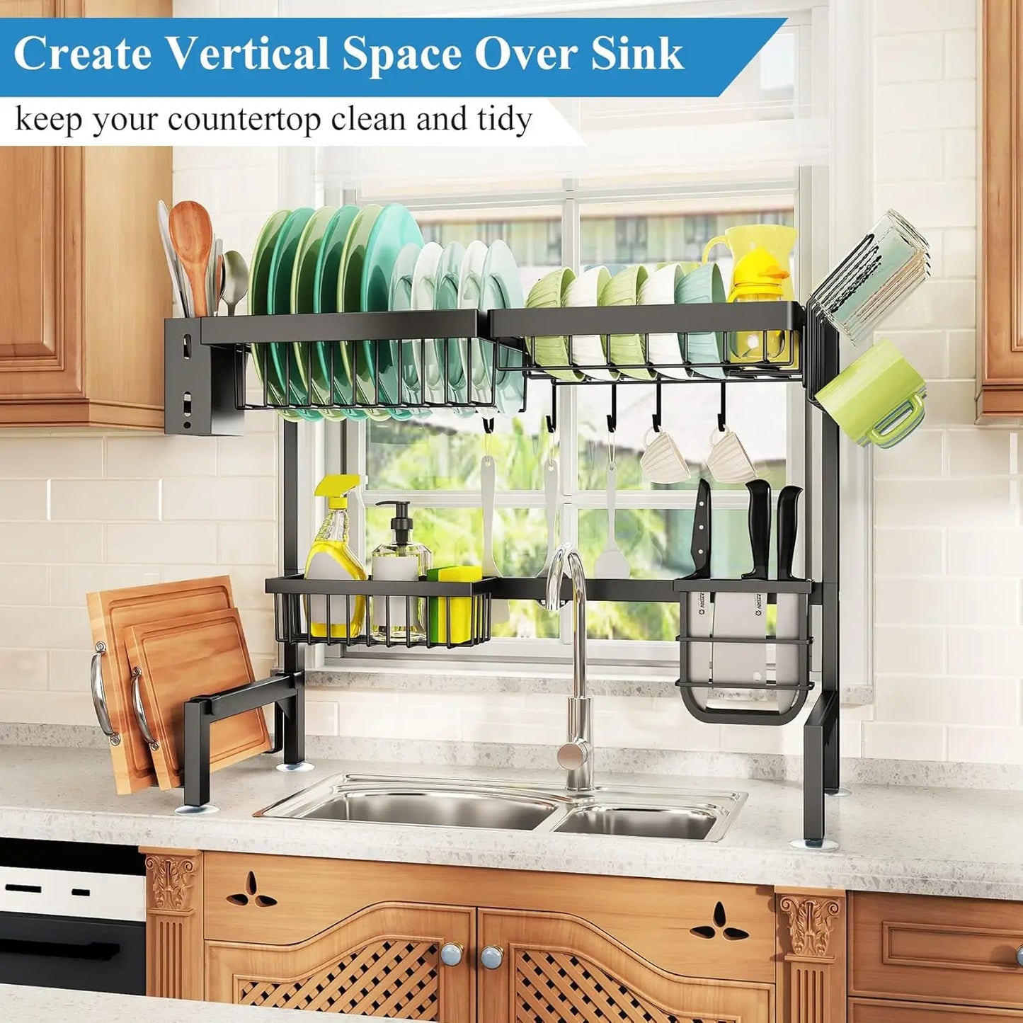 Over The Sink Dish Drying Rack, Adjustable (26.8" to 34.6") Large Dish Drainer Drying Rack