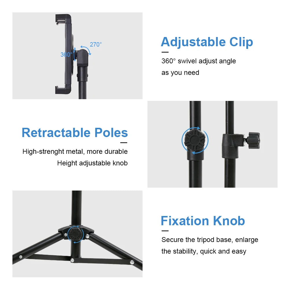 Portable Tablet Tripod Floor Stand Mobile Phone Holder Height Adjustable 360 Rotating