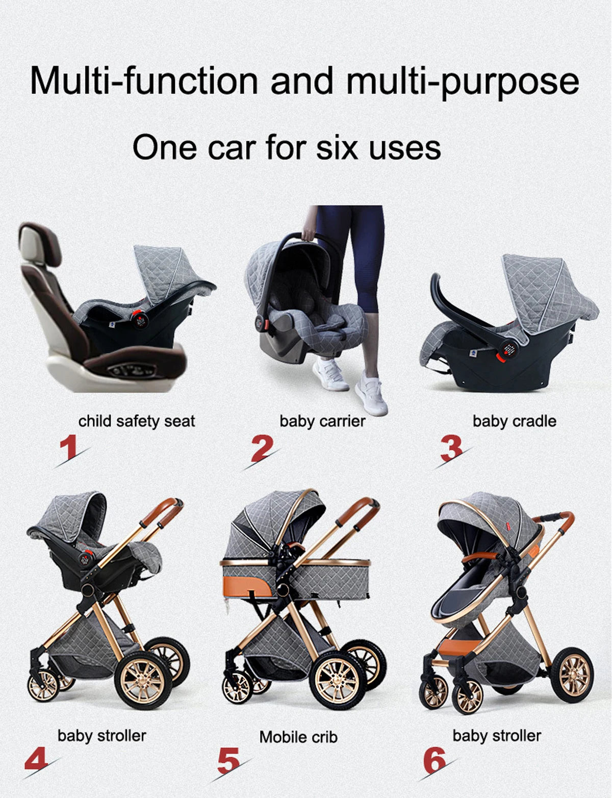 Luxury Portable Travel Pram 3 in 1Baby Stroller High Landscape Baby Pushchair Baby Travel Stroller