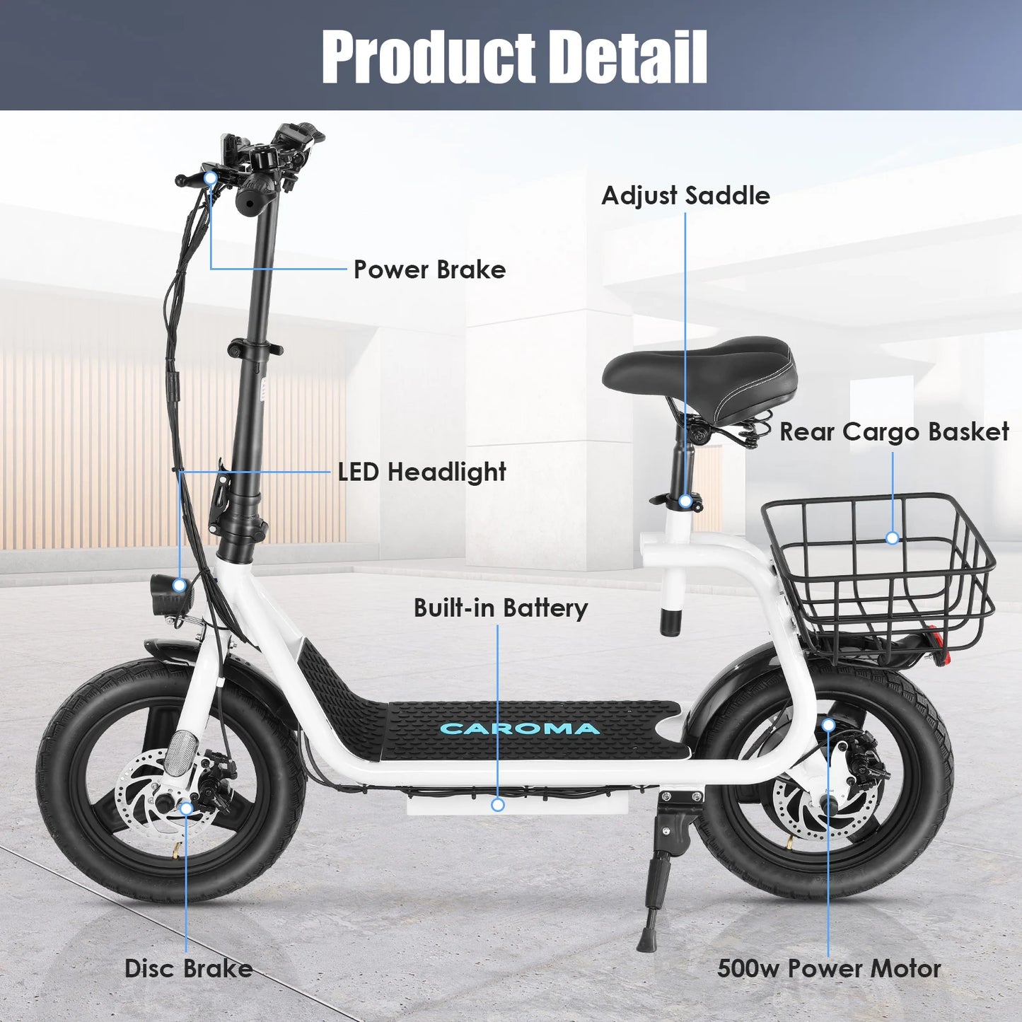 Peak 560W Electric Scooter with Seat 14" Tire, 30 Miles Ranges 20MPH Max Speed, Foldable Electric Scooter for Adults 300 LBS