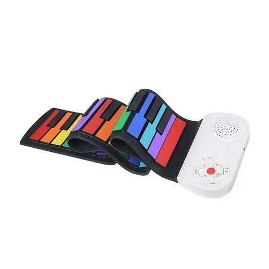 49 Keys Hand Roll Piano Portable Foldable Colorful Keyboard Hand Roll Electric Piano Rainbow Key