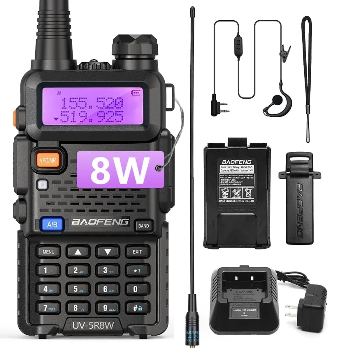 1/2/4 PCS Baofeng UV-5R 8W Walkie Talkie Ham Radio Dual Band VHF UHF Portable FM Amateur 1800mAh UV5R  Two way Radio For Climb