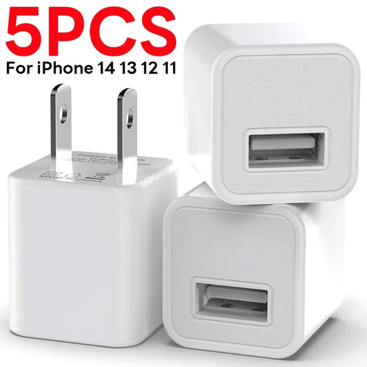 5/1PCS USB Wall Charger Adapter Fast Charging for iPhone 14 13 12 11 Pro Max XR XS X 8 7 6 Plus IPad Travel Adapter US Plug