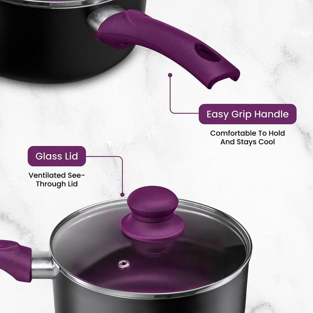 NEW Star Pots And Pans Set Kitchen Cookware Sets Nonstick Aluminum Cooking Essentials 11 Pieces Purple