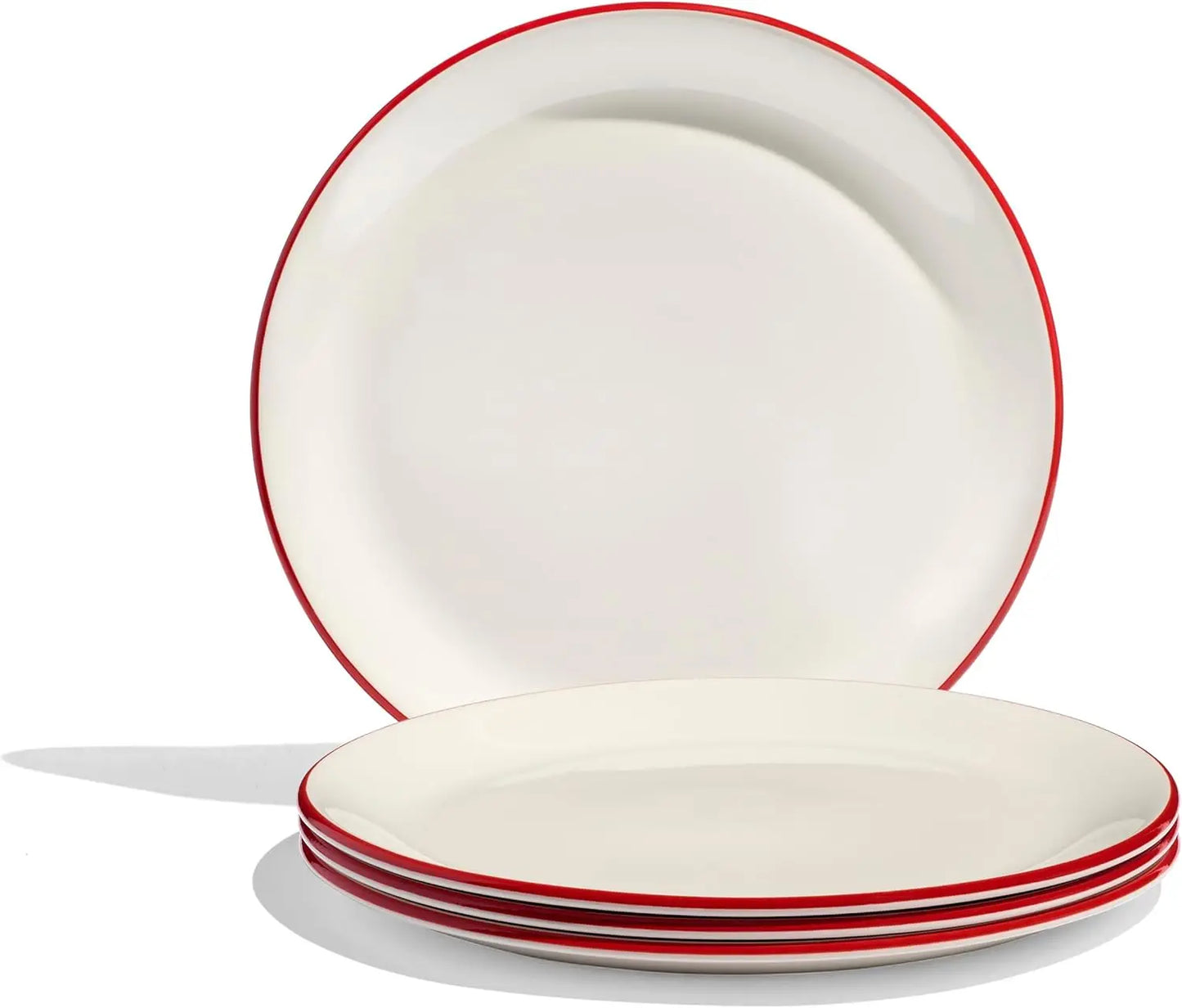 Cookware 10" Dinner Plates Set of 4 White With Red Rim Plates are not only microwave dishwasher and freezer-safe