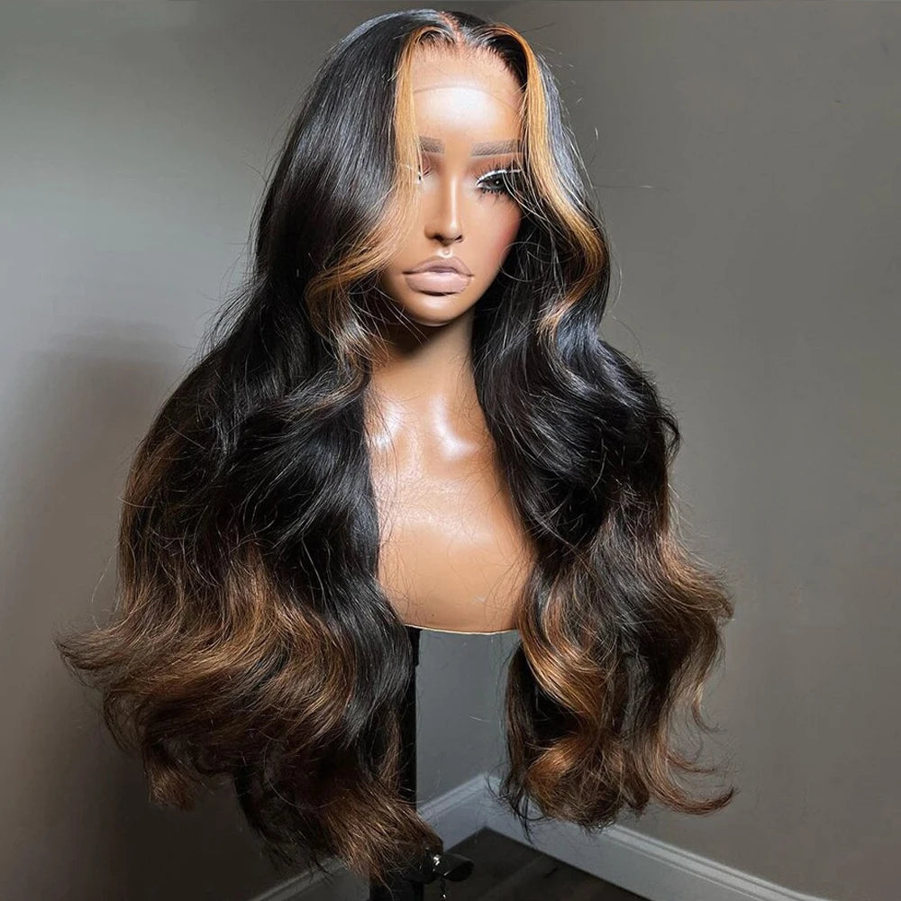 Highlight Body Wave Lace Frontal Wigs Human Hair 13x6 Lace Front Wig  Blonde Highlights Colored Body Wave