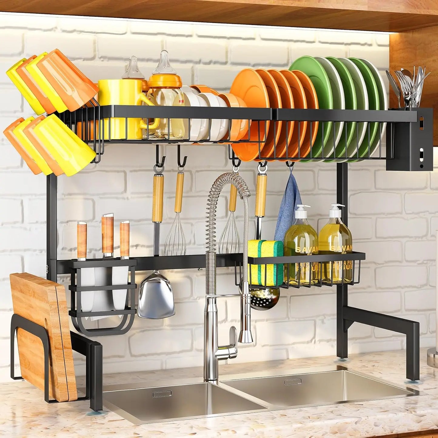 Over The Sink Dish Drying Rack, Adjustable (26.8" to 34.6") Large Dish Drainer Drying Rack