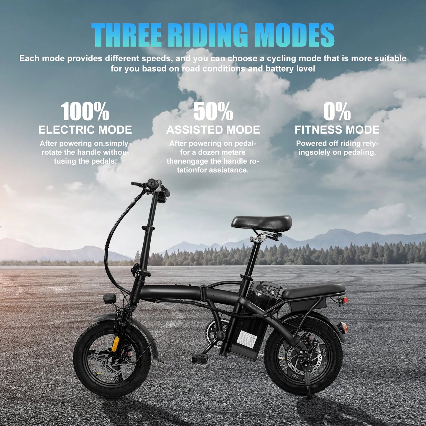 Hezzo Bicycle Foldable Electric Bike W/ Seat & Basket 14'' 48V 10.4Ah 350W Motor 22Miles Range 20 MPH Top Speed Ebike for Adults