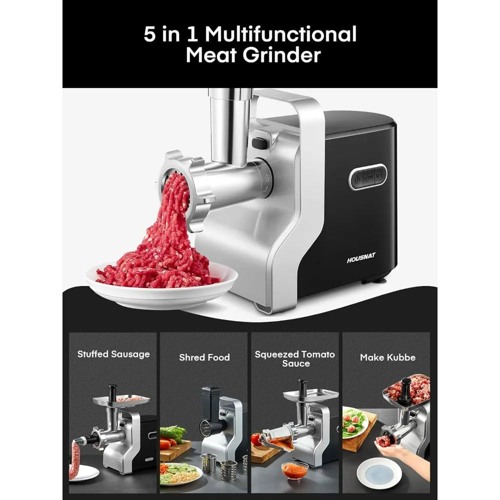 Meat Grinder Heavy Duty, 3000W Max Ultra Powerful, 5 in 1 Multifunction Electric Meat Grinder, Sausage Stuffer