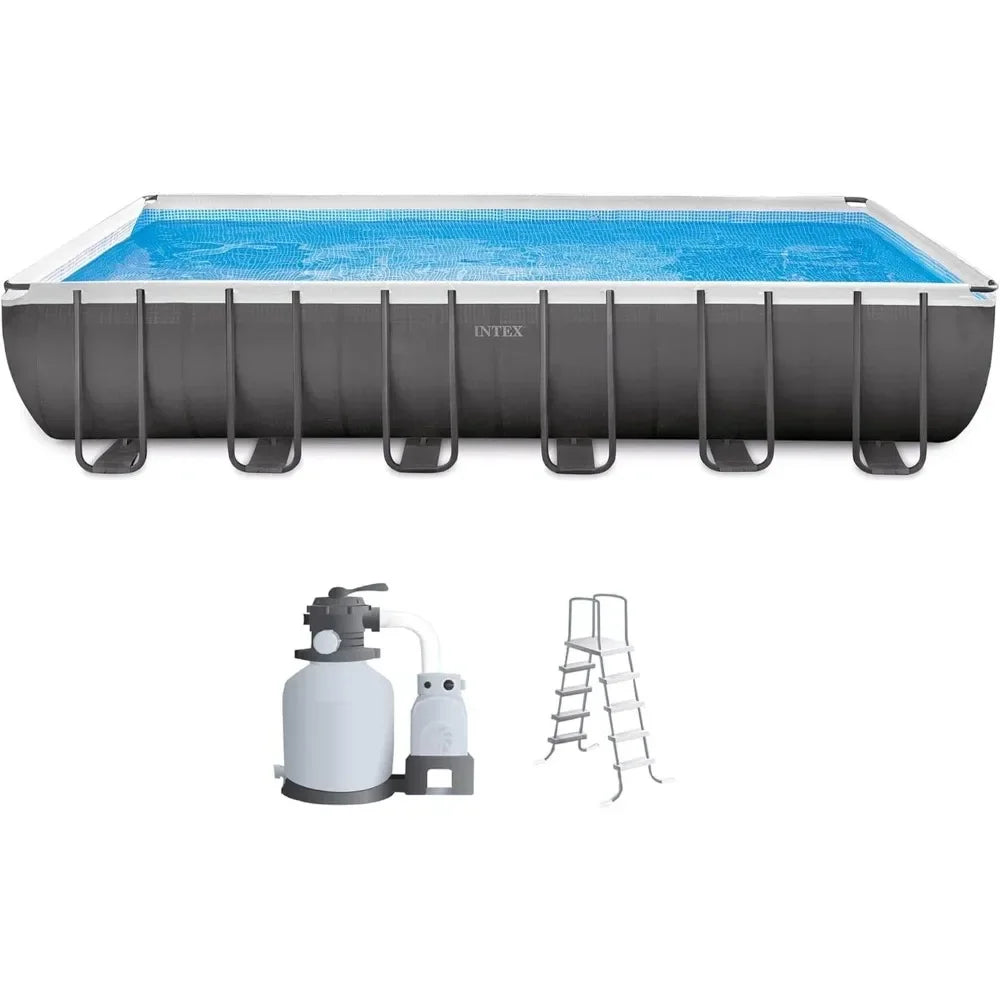 24' x 12' x 52" Above-Ground Pool Set with Sand Filter Pump, Pool Cover, Ladder and Protective Awning