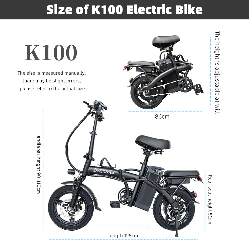 ZPW Ebike K100 400W 48V 30AH Electric bike Adult Fat Tire Folding Electric Bicycle City Commuter