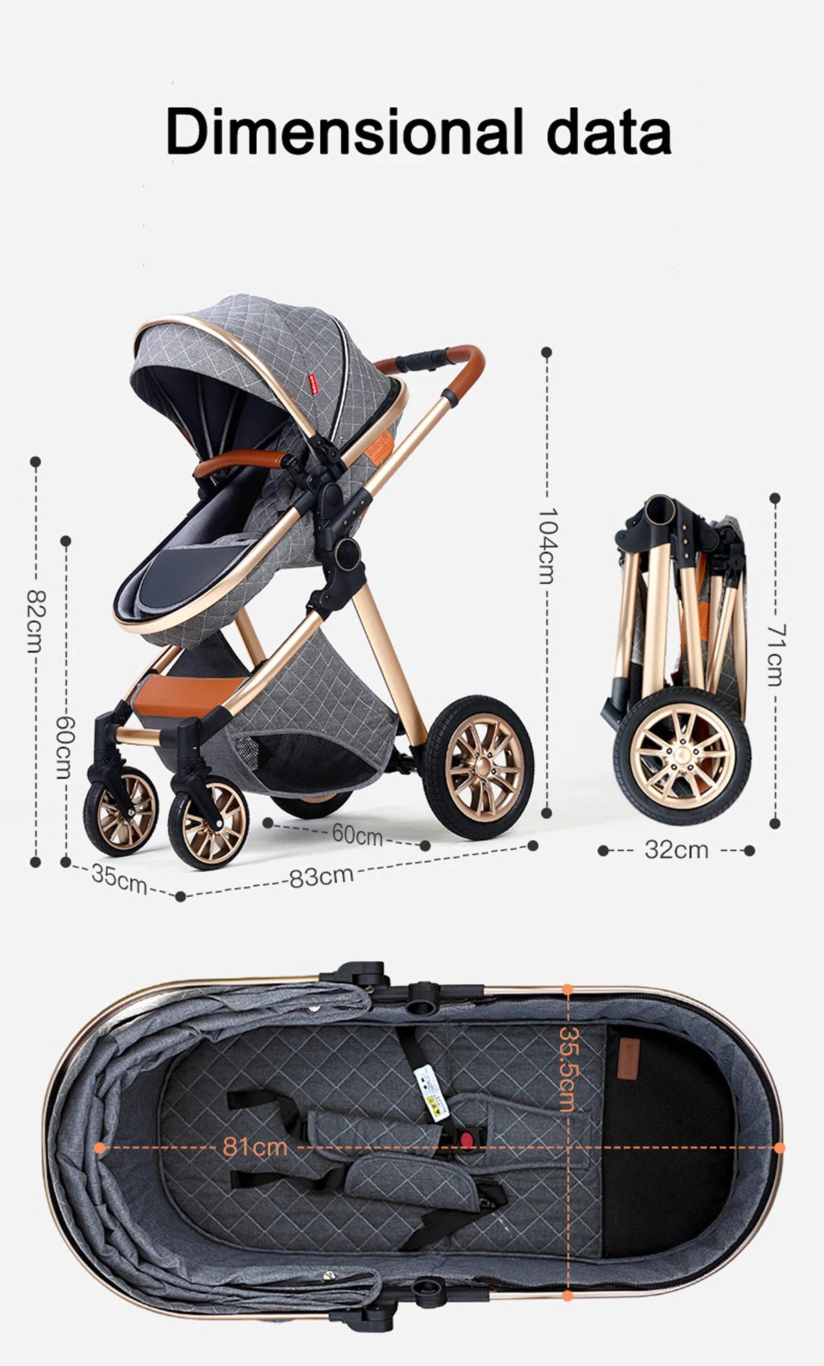 Luxury Portable Travel Pram 3 in 1Baby Stroller High Landscape Baby Pushchair Baby Travel Stroller